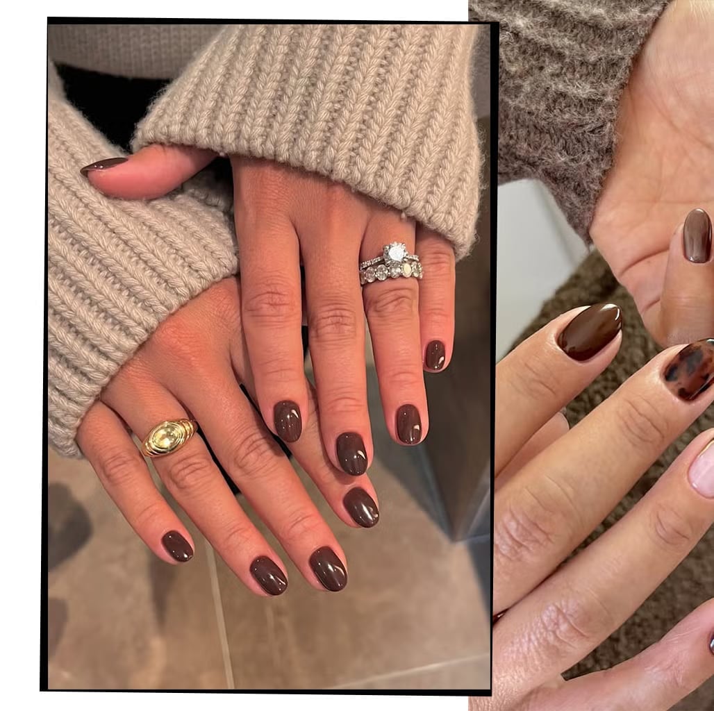 Deep Brown Glossy Short to Medium Oval Nails Deep Brown Glossy Short to Medium Oval Nails — Brown Chrome Nails