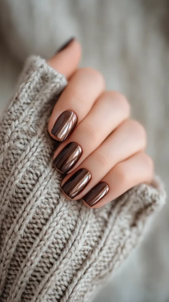 Mirror Like Medium Brown Chrome Square Nails Mirror Like Medium Brown Chrome Square Nails — Brown Chrome Nails