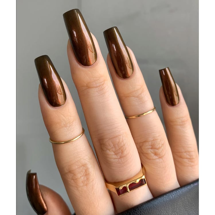 Deep Dark Reddish Brown Chrome Square Nails Deep Dark Reddish Brown Chrome Square Nails — Brown Chrome Nails