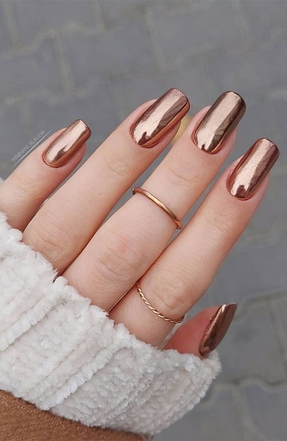 Coppery Brown High Shine Chrome Square Nails Coppery Brown High Shine Chrome Square Nails — Brown Chrome Nails