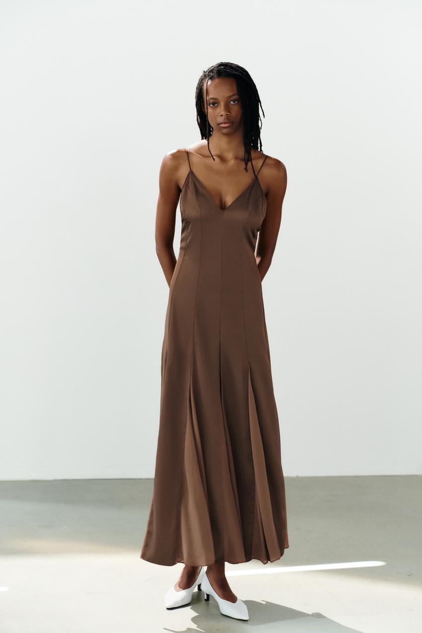 Flowing brown satin slip dress Flowing brown satin slip dress — Brown Dress Outfit