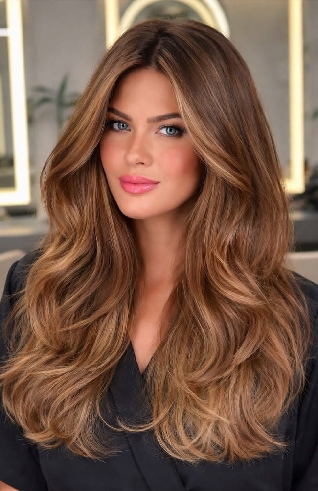 Warm Caramel Brunette With Highlights Warm Caramel Brunette With Highlights — Brown Hair