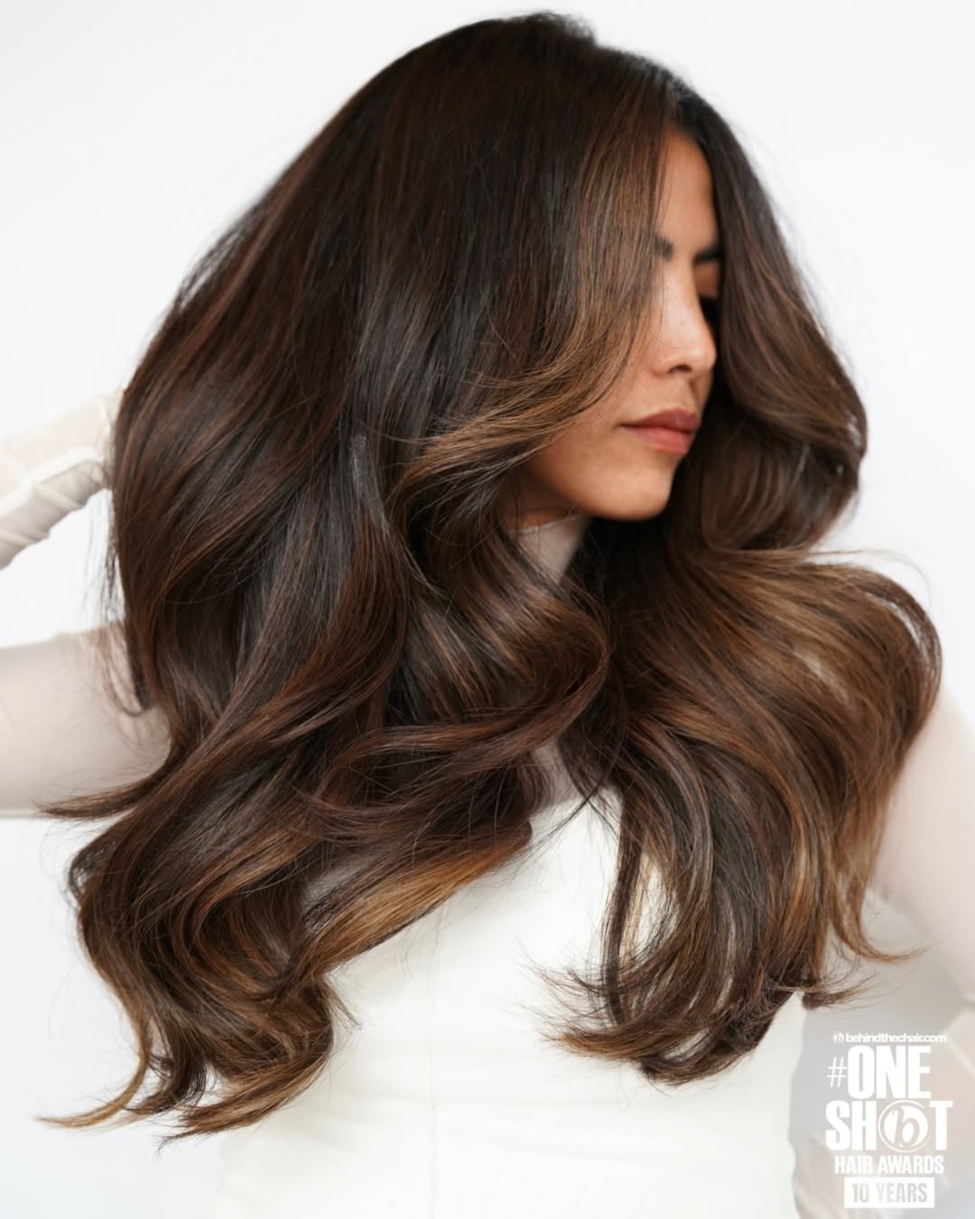 Dark Brown With Warm Caramel Highlights, Mid-Back Dark Brown With Warm Caramel Highlights, Mid-Back — Brown Hair