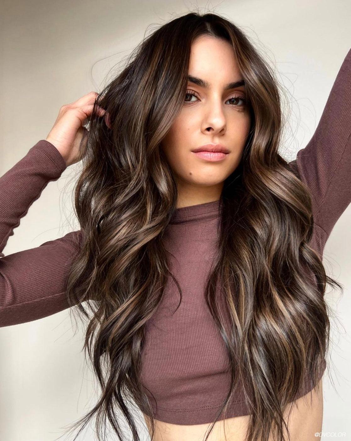 Dark Brown With Ash Blonde Balayage, Mid-Back Dark Brown With Ash Blonde Balayage, Mid-Back — Brown Hair