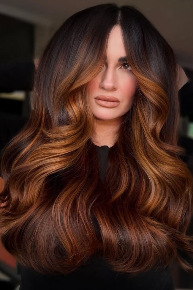 Dark Brown With Copper Balayage Dark Brown With Copper Balayage — Brown Hair