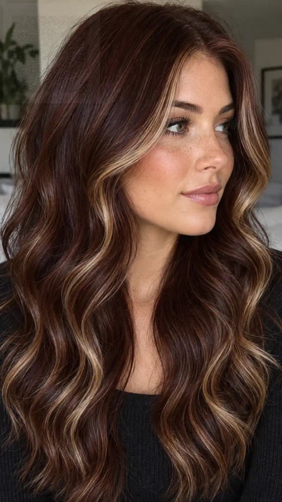 Dark Brown With Face-Framing Blonde Highlights Dark Brown With Face-Framing Blonde Highlights — Brown Hair Color