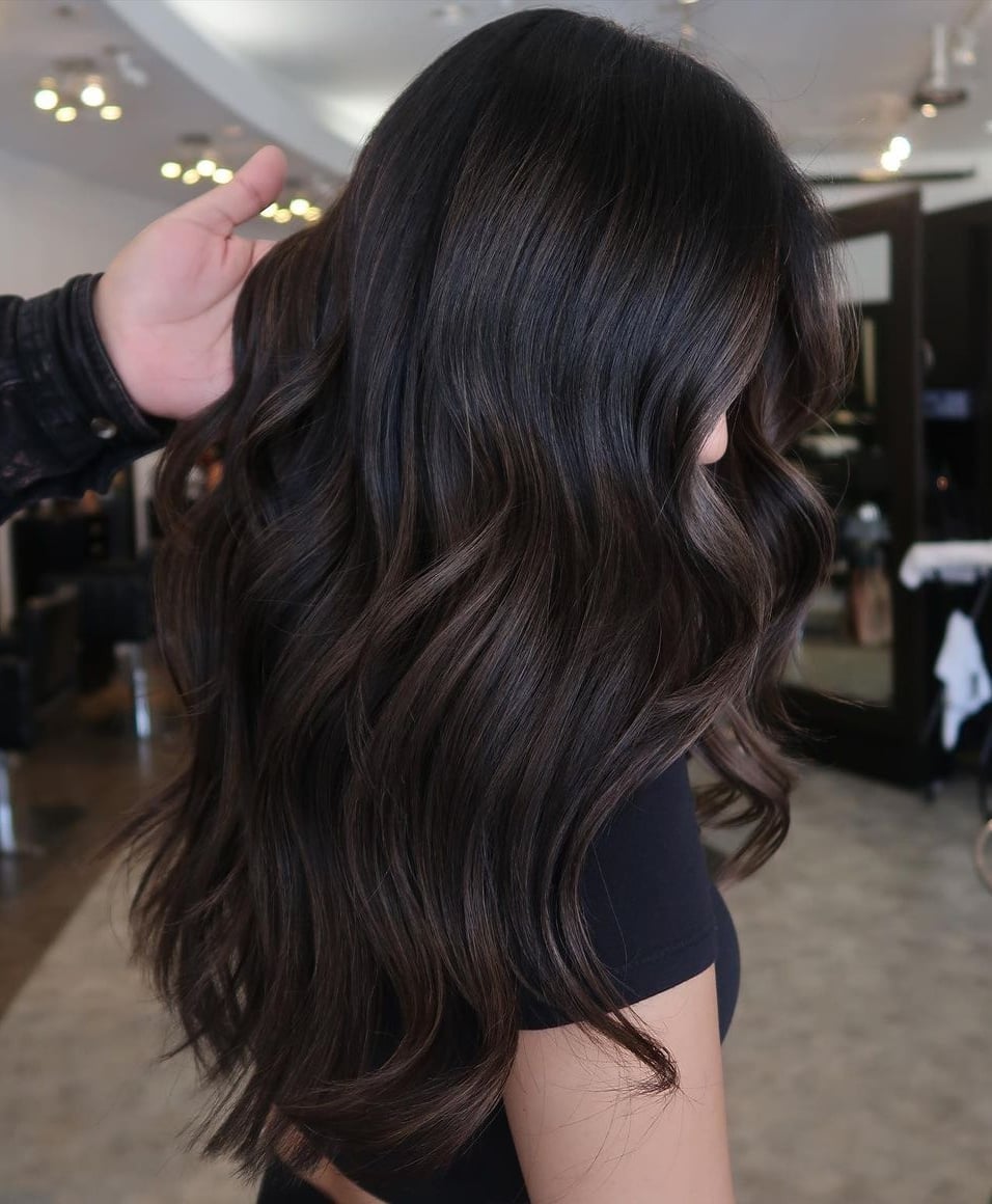 Dark Brown With Subtle Lighter Brown Highlights, Mid-Back Dark Brown With Subtle Lighter Brown Highlights, Mid-Back — Brown Hair Color