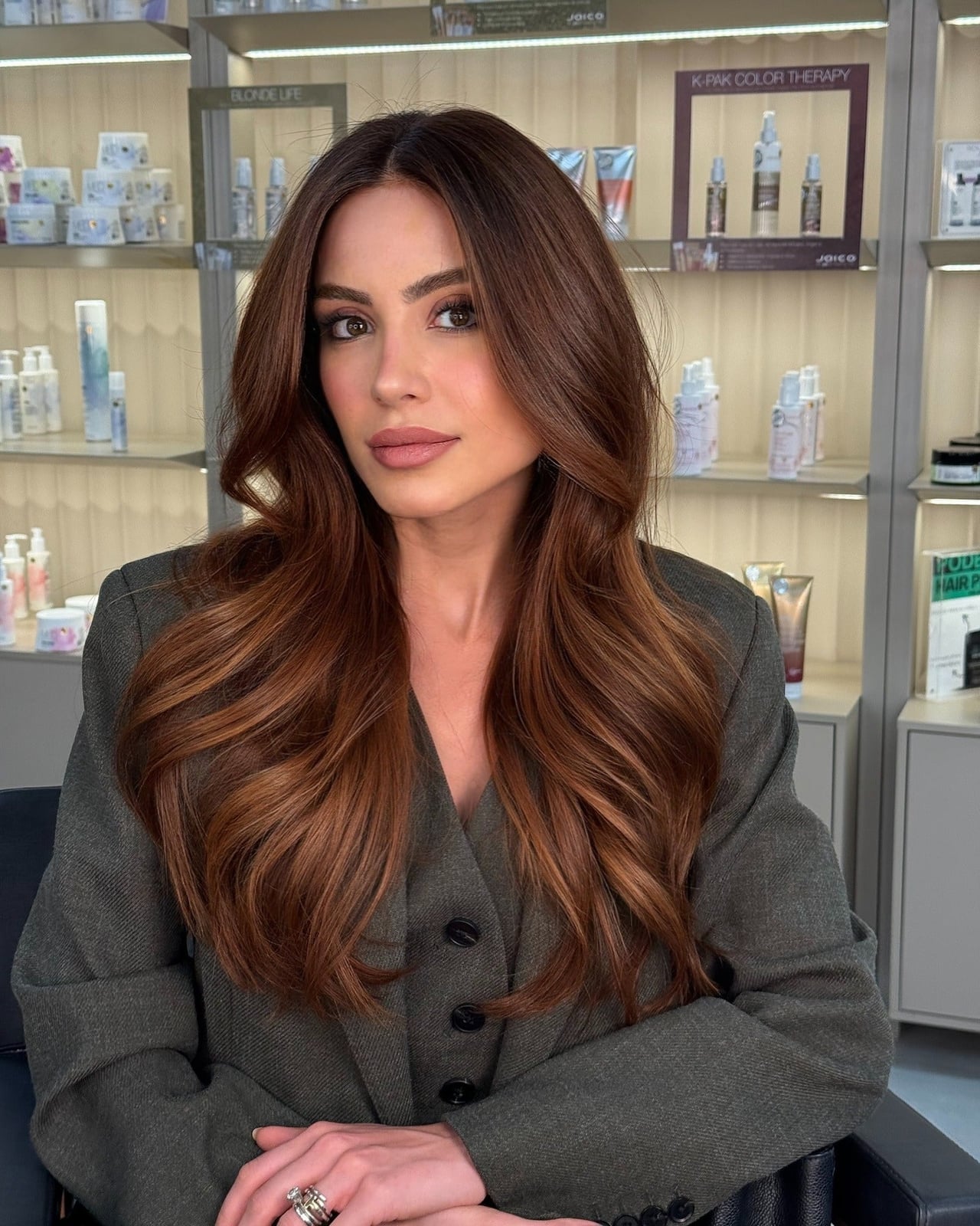 Warm Medium Brown With Copper Highlights, Wavy Warm Medium Brown With Copper Highlights, Wavy — Brown Hair Color
