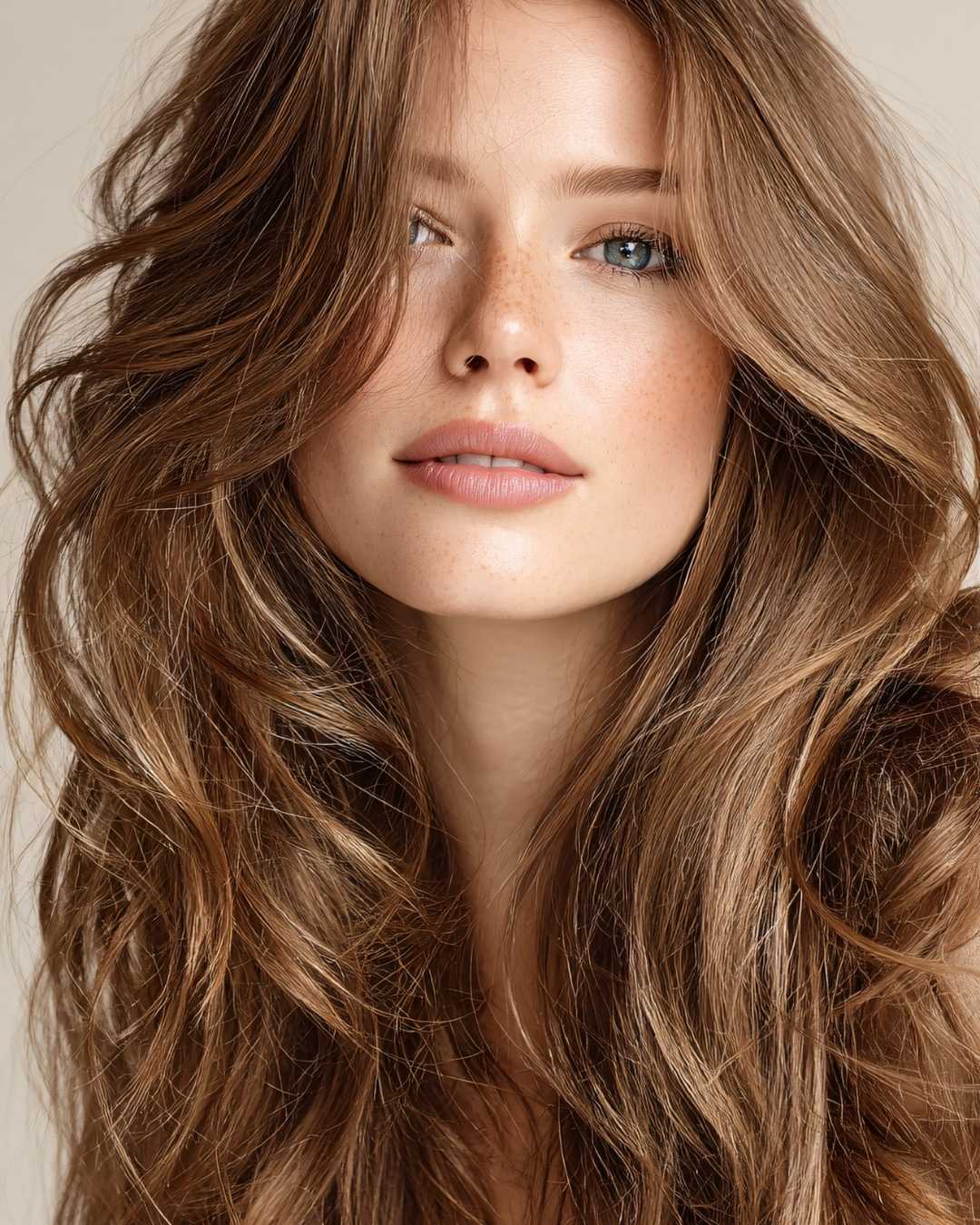 Medium Brown With Subtle Highlights and Curtain Bangs, Close-Up Take Medium Brown With Subtle Highlights and Curtain Bangs, Close-Up Take — Brown Hair Color