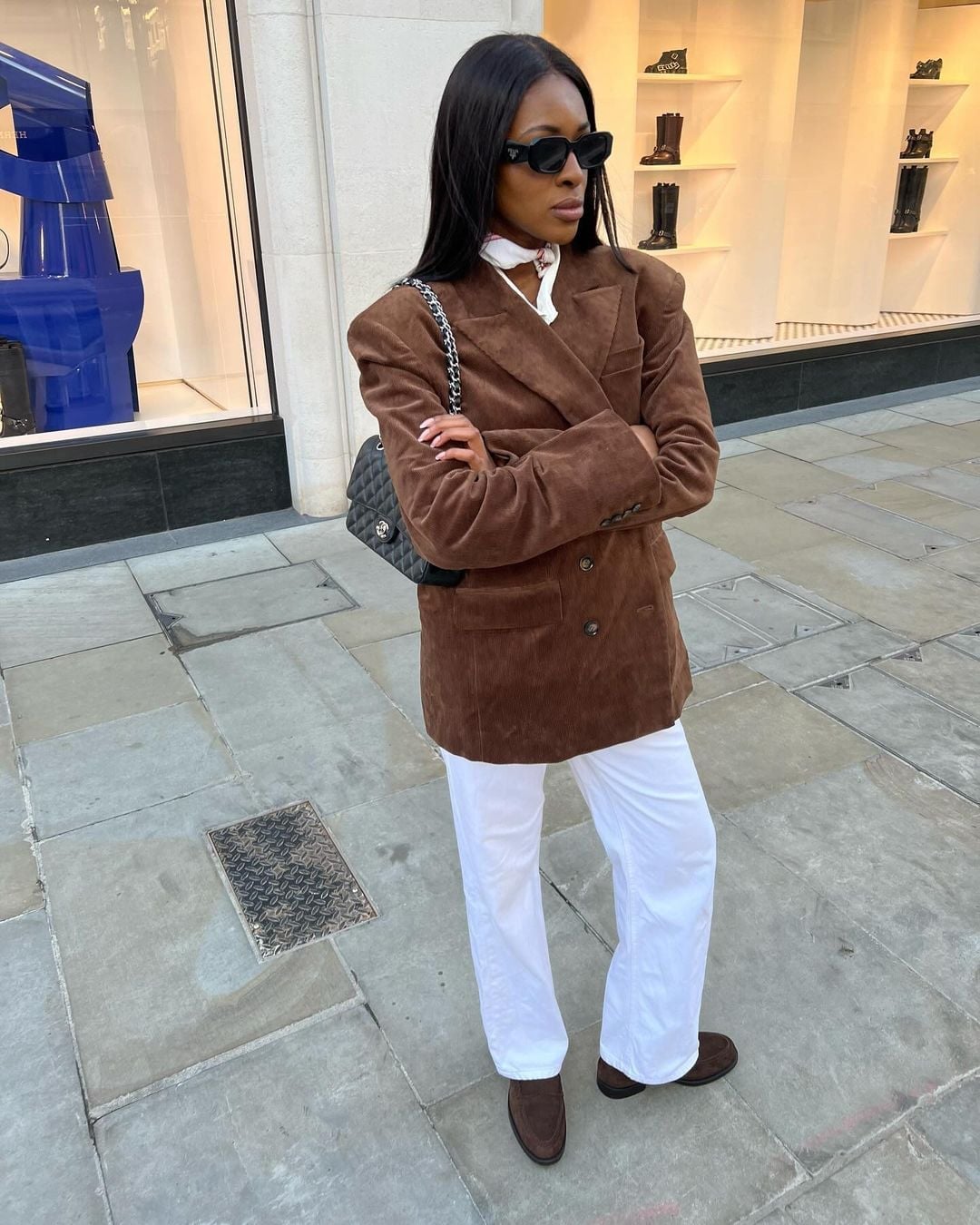 Brown corduroy blazer styled for city chic Brown corduroy blazer styled for city chic — Brown Jacket Outfit