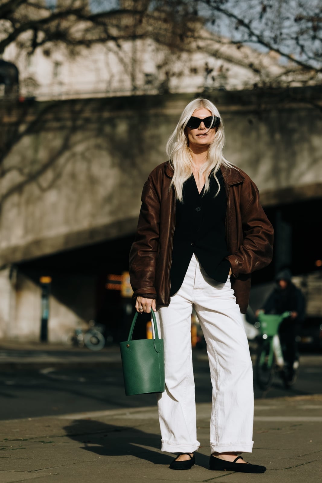 Relaxed Fit Brown Leather Jacket With Vest And Wide-Leg Jeans Relaxed Fit Brown Leather Jacket With Vest And Wide-Leg Jeans — Brown Leather Jacket Outfit