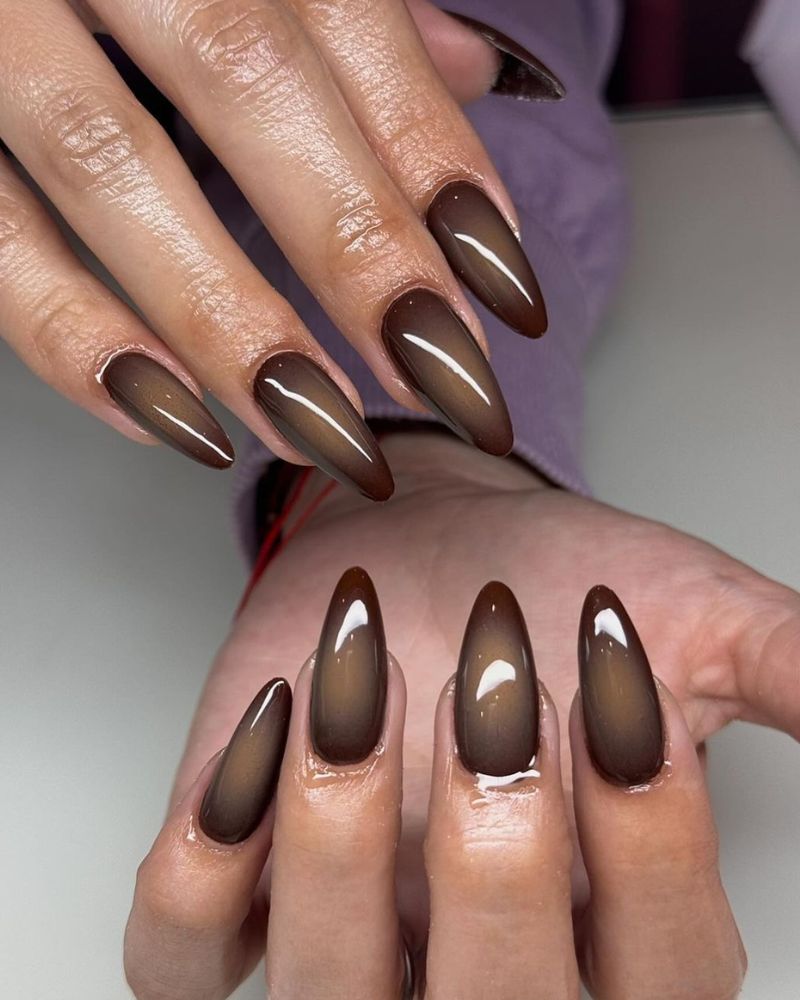 Long Sharp Almond Ombre Brown Nails Long Sharp Almond Ombre Brown Nails