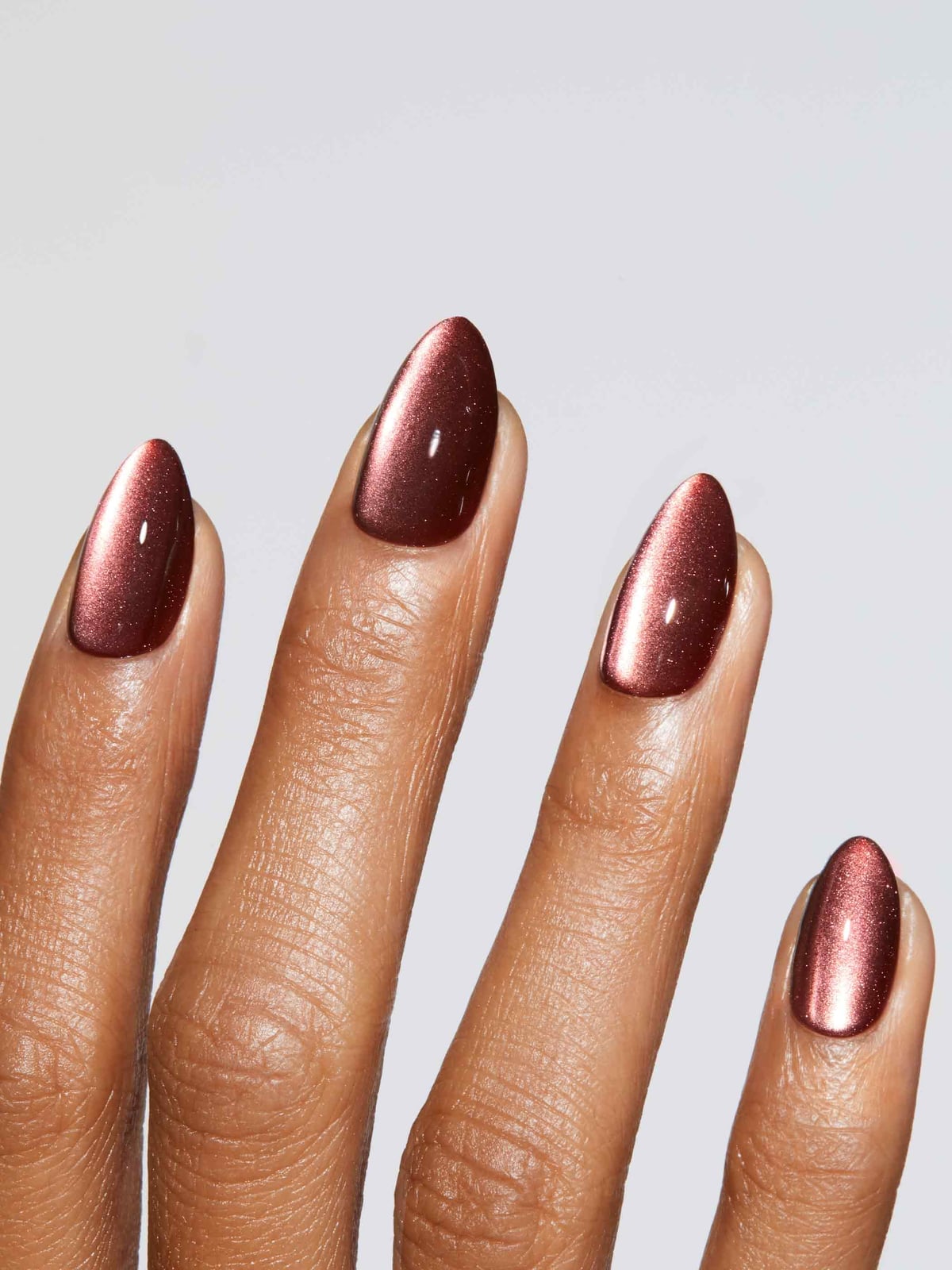 Medium Almond Cat Eye Reddish Brown Nails Medium Almond Cat Eye Reddish Brown Nails