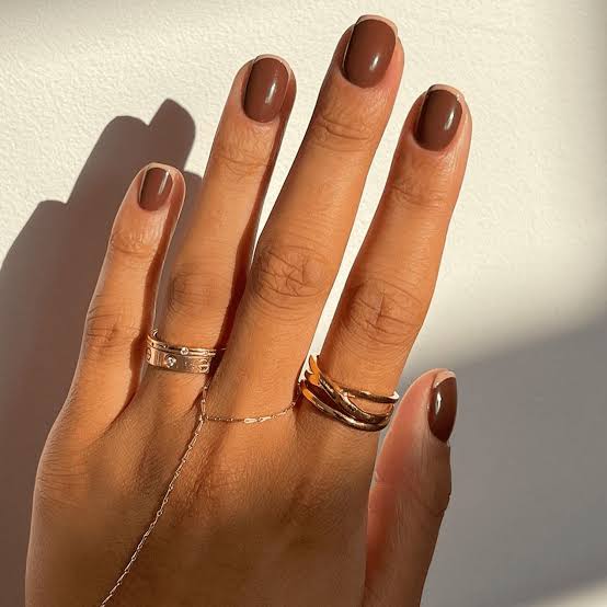 Short Oval Glossy Medium Brown Nails Short Oval Glossy Medium Brown Nails