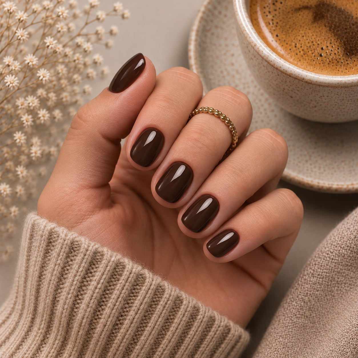 Short Oval Deep Espresso Brown Nails Short Oval Deep Espresso Brown Nails