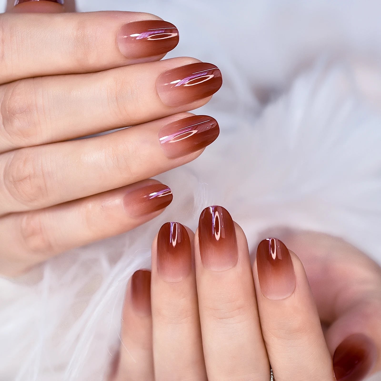 Medium Oval Sand Brown Ombre Nails Medium Oval Sand Brown Ombre Nails