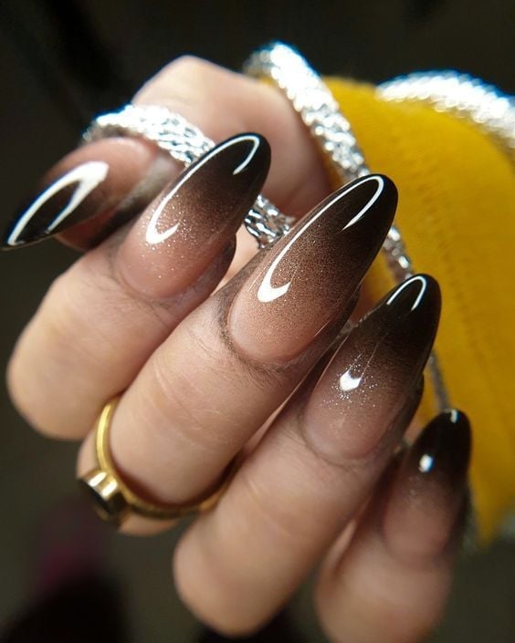 Medium Oval Glitter Brown Ombre Nails Medium Oval Glitter Brown Ombre Nails