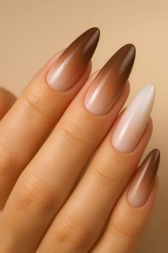 Medium Almond Glossy Dark Brown Ombre Medium Almond Glossy Dark Brown Ombre — Brown Ombre Nails