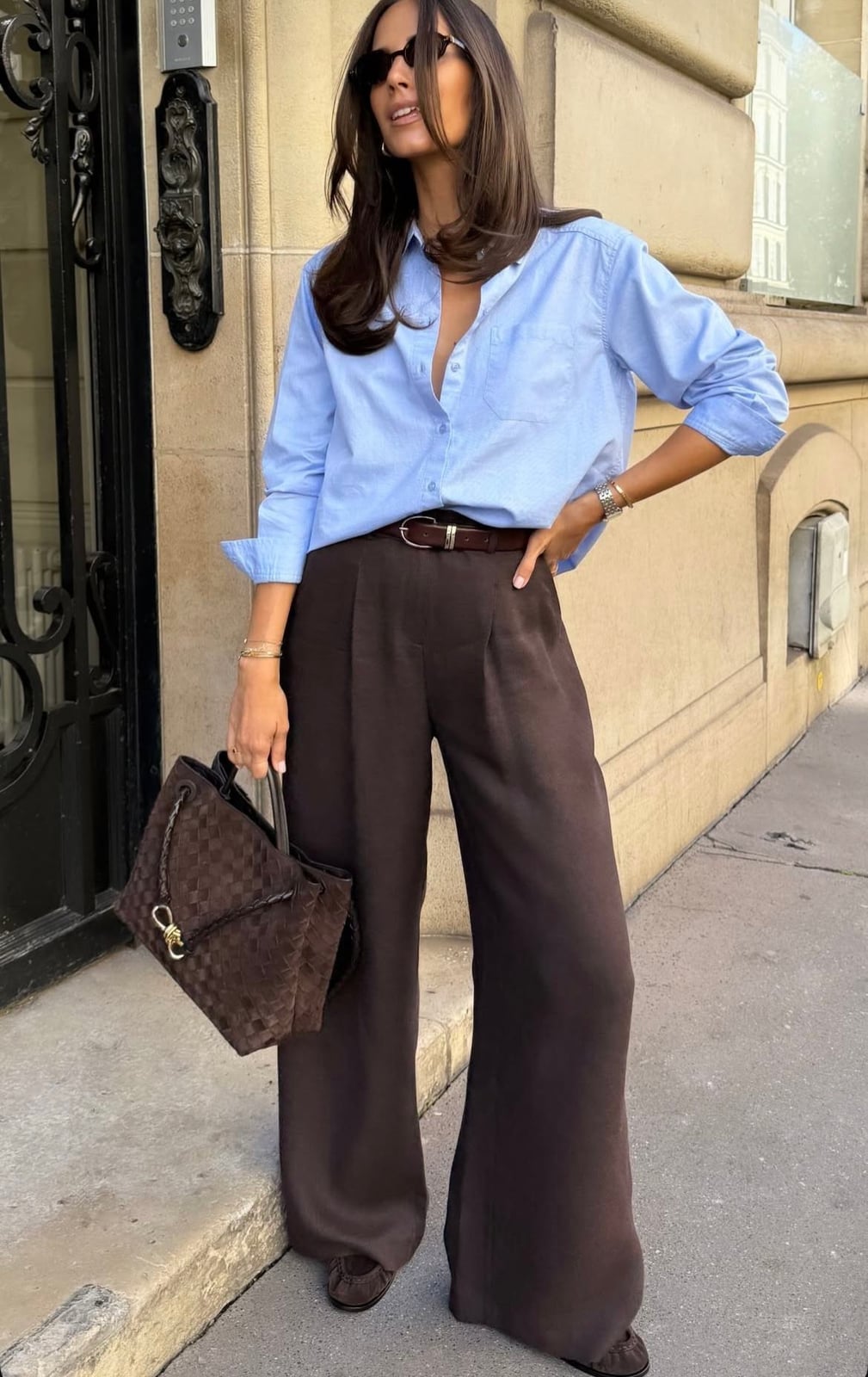 Dark Brown Trousers With a Light Blue Button-Down Shirt Dark Brown Trousers With a Light Blue Button-Down Shirt — Brown Pants Outfits