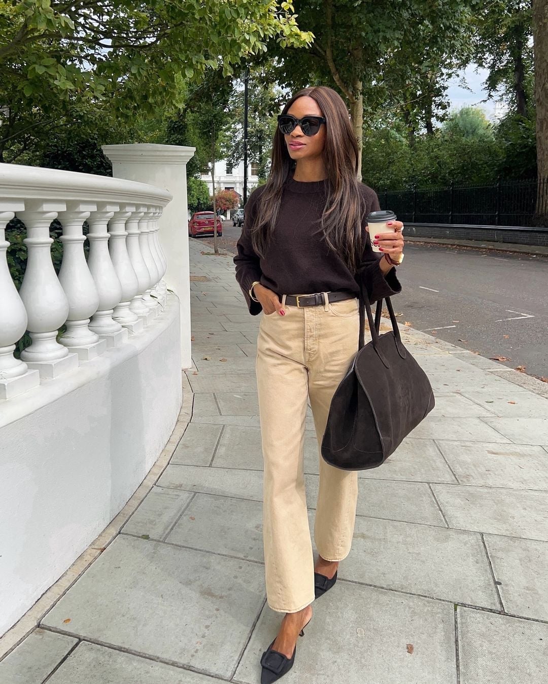 Dark Brown Crewneck Sweater with Wide-Leg Trousers Dark Brown Crewneck Sweater with Wide-Leg Trousers — Brown Top Outfits