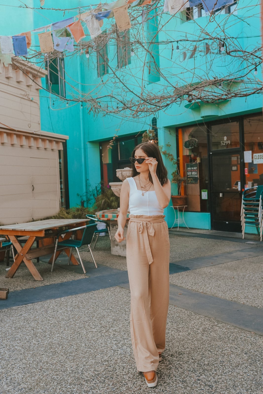Paperbag Waist Trousers With Cropped Tank Paperbag Waist Trousers With Cropped Tank — Brunch Outfits