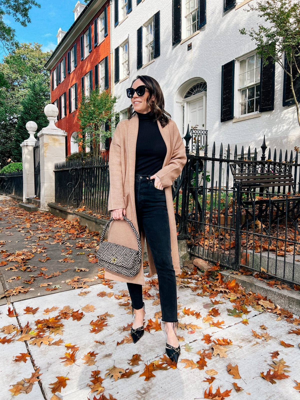 Long Camel Cardigan With Black Jeans Long Camel Cardigan With Black Jeans — Brunch Outfits