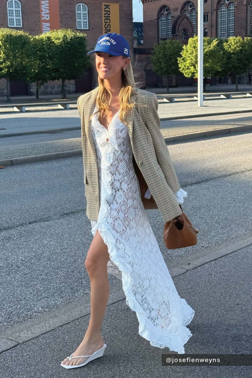 Lace Midi Dress With Plaid Blazer Lace Midi Dress With Plaid Blazer — Brunch Outfits