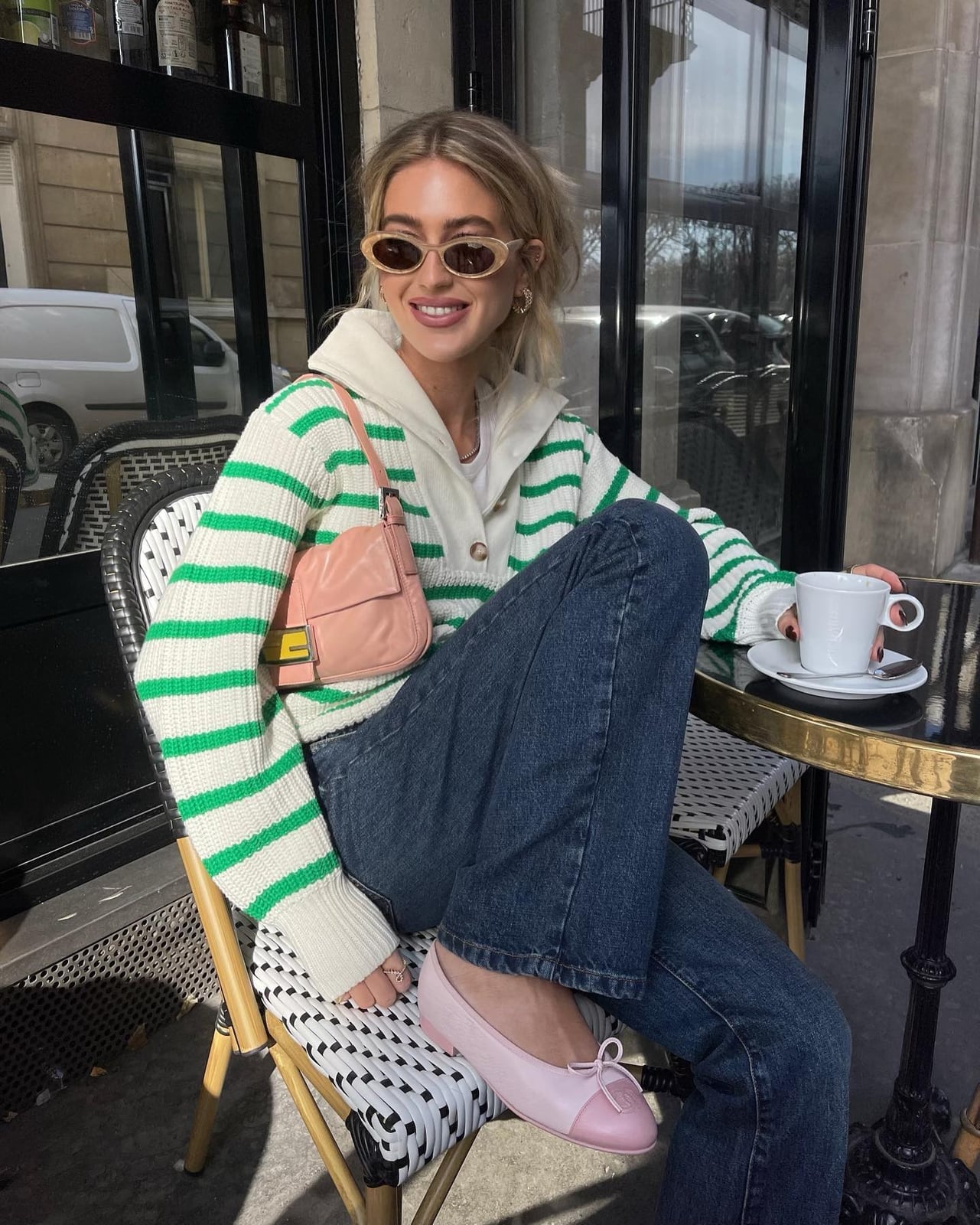 Striped Cardigan Over White Top And Jeans Striped Cardigan Over White Top And Jeans — Brunch Outfits