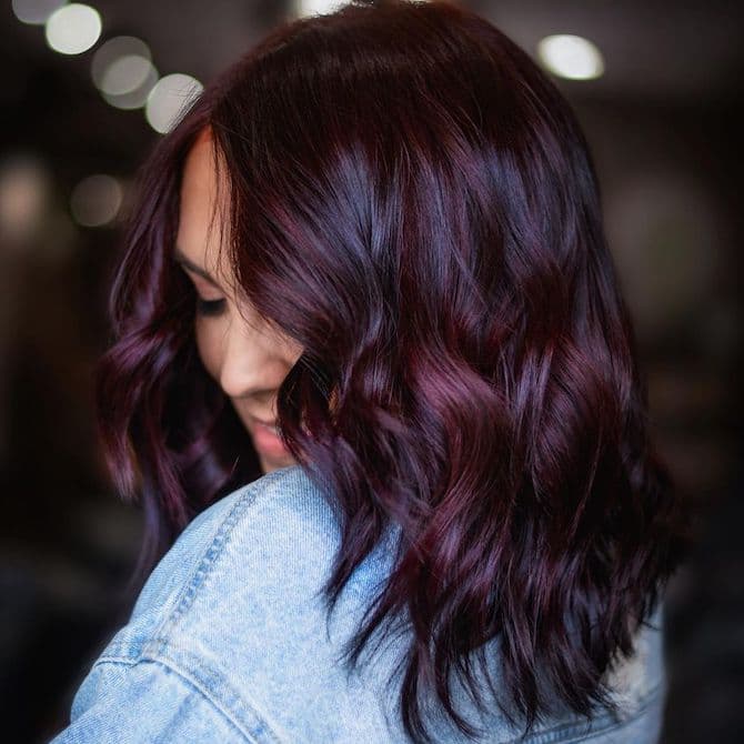 Deep Plum Brown Base With Side Part Deep Plum Brown Base With Side Part — Brunette Hair Colors