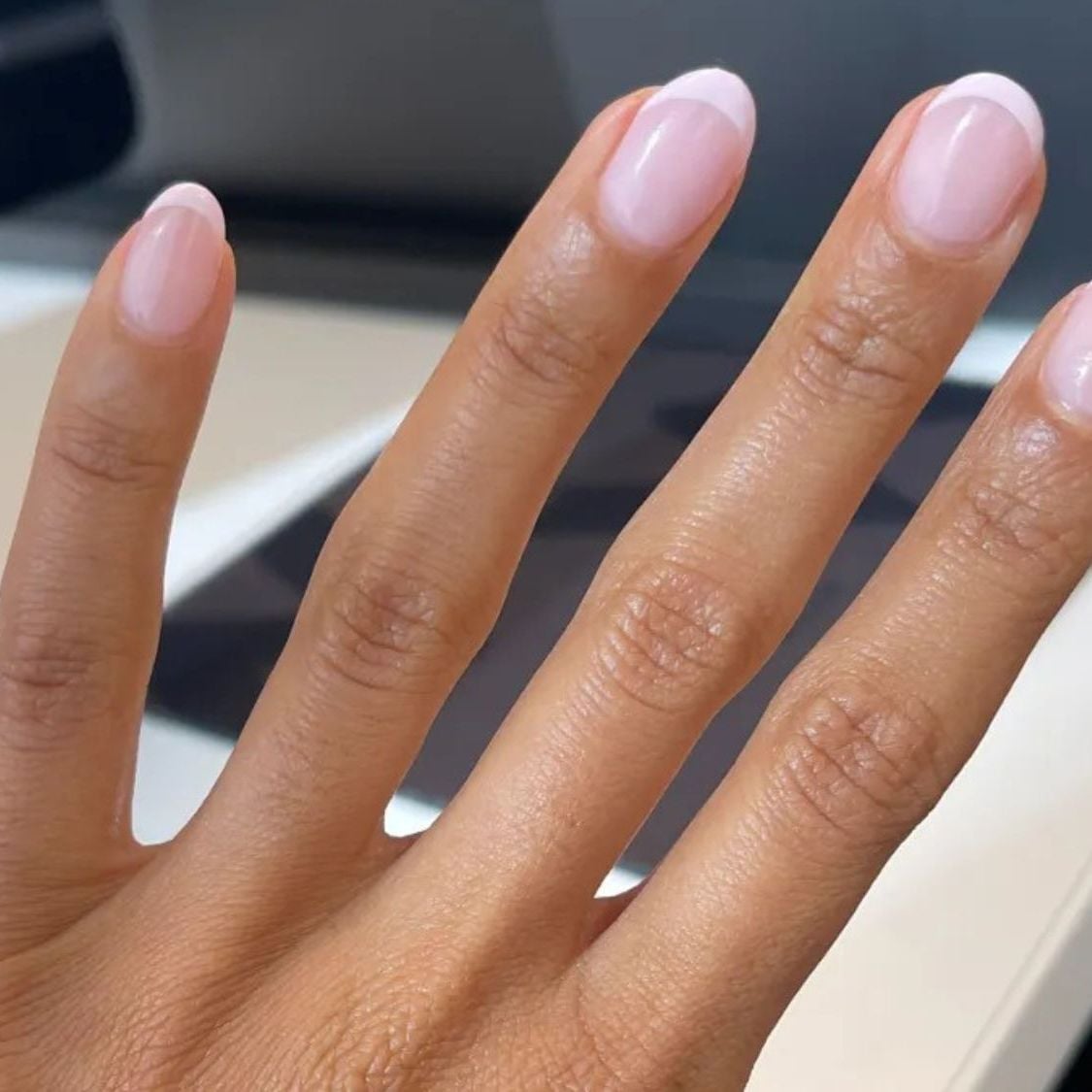 Short Almond White French Tip Nails Short Almond White French Tip Nails — Builder Gel Nails