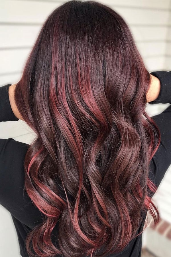 Mid-Back Dark Brown With Burgundy Highlights Mid-Back Dark Brown With Burgundy Highlights