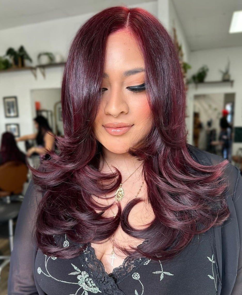 Dark Brown Base With Vibrant Burgundy Highlights Dark Brown Base With Vibrant Burgundy Highlights