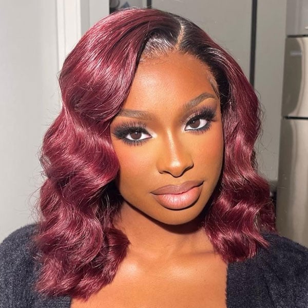 Shoulder Length Bob Deep Burgundy With Highlights Shoulder Length Bob Deep Burgundy With Highlights — Burgundy Highlights