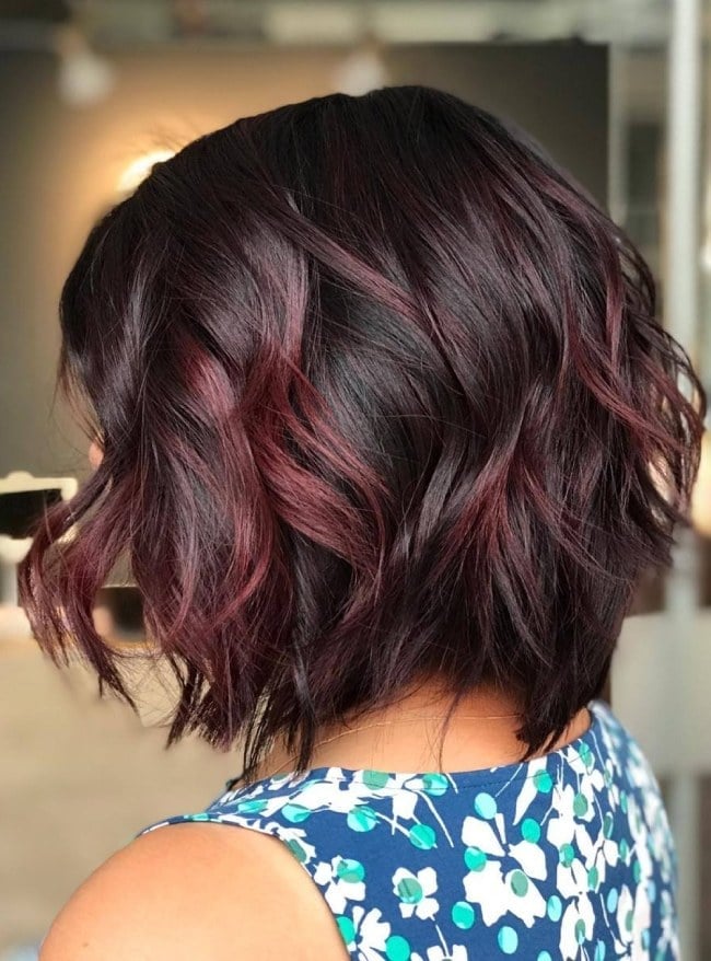 Collarbone Bob Dark Brown With Burgundy Highlights Collarbone Bob Dark Brown With Burgundy Highlights