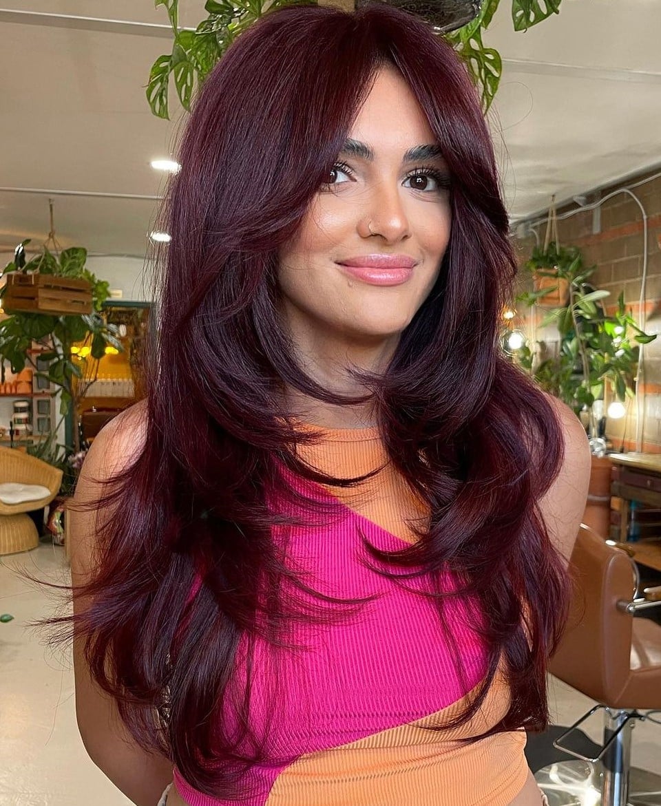 Deep Burgundy With Subtle Face Framing Highlights Deep Burgundy With Subtle Face Framing Highlights — Burgundy Highlights