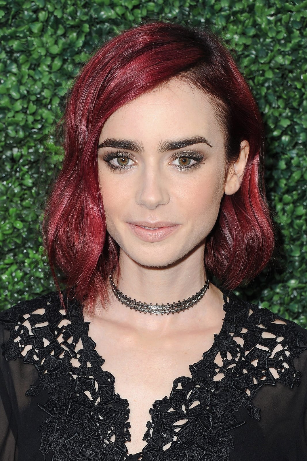 Collarbone Bob Rich Burgundy With Subtle Highlights, Side-Swept Collarbone Bob Rich Burgundy With Subtle Highlights, Side-Swept — Burgundy Highlights
