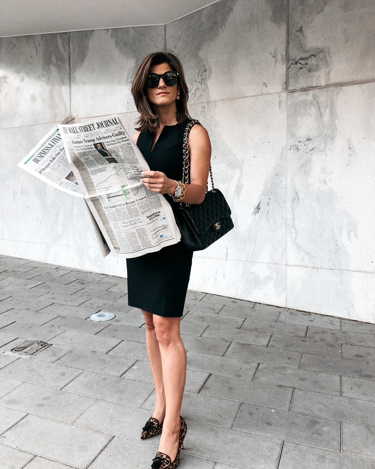 Black Sleeveless Dress With Leopard Heels Black Sleeveless Dress With Leopard Heels — Business Professional Outfits