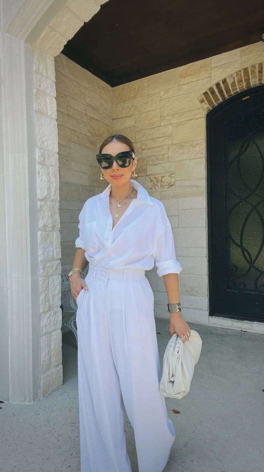 White Button Down With White Wide Leg Pants White Button Down With White Wide Leg Pants — Button Down Outfits