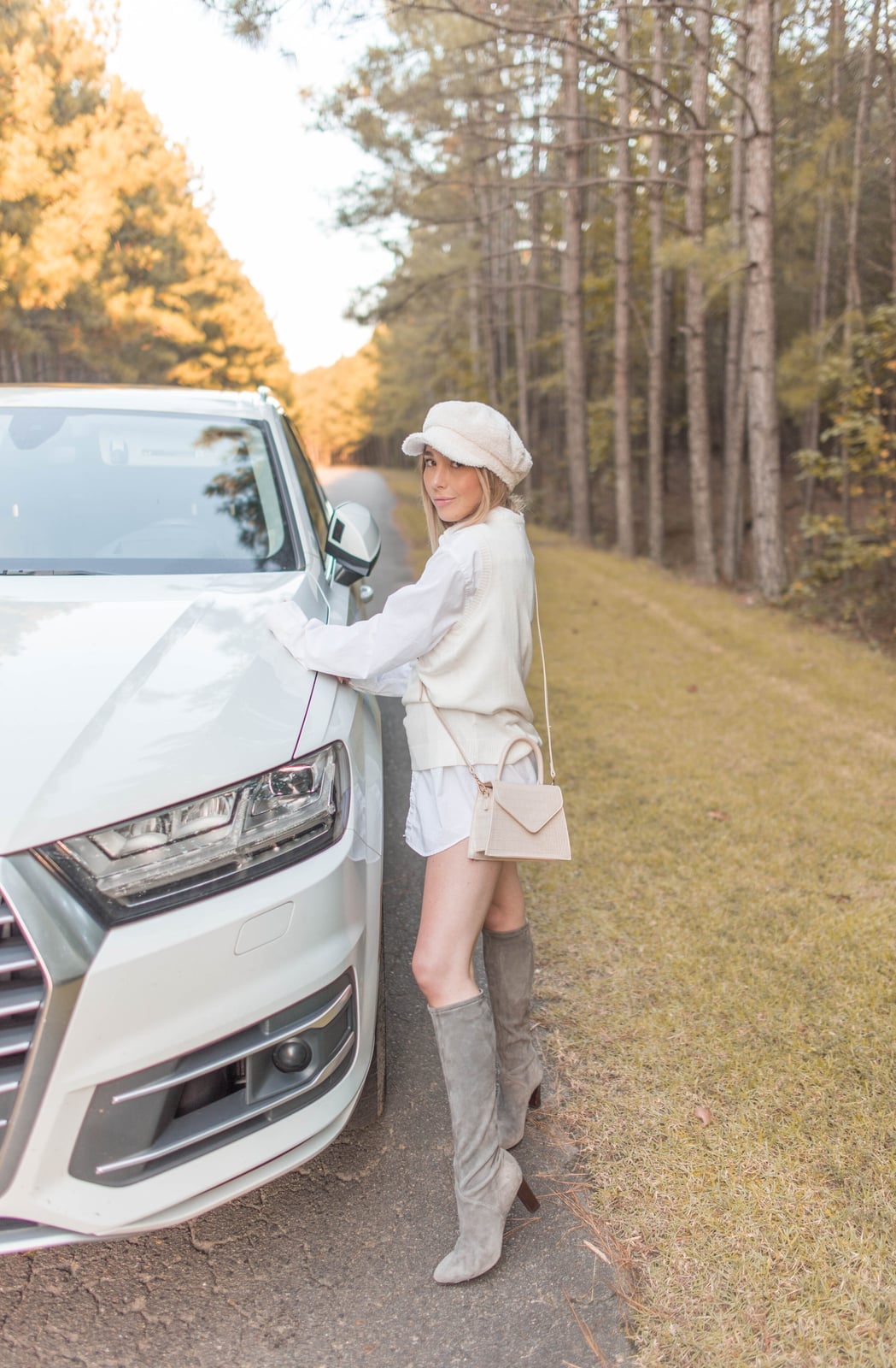 White Button Down Under Knit Vest With Mini Skirt White Button Down Under Knit Vest With Mini Skirt — Button Down Outfits