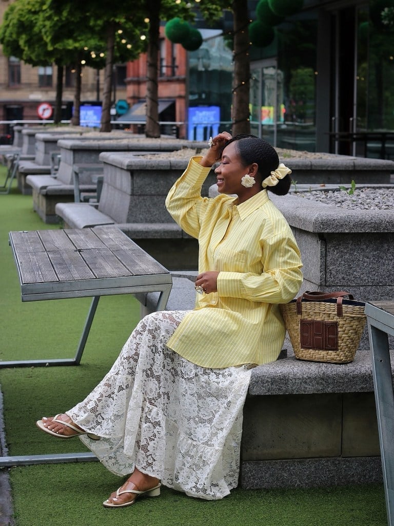 Striped Button Down With Lace Maxi Skirt Striped Button Down With Lace Maxi Skirt — Button Down Outfits
