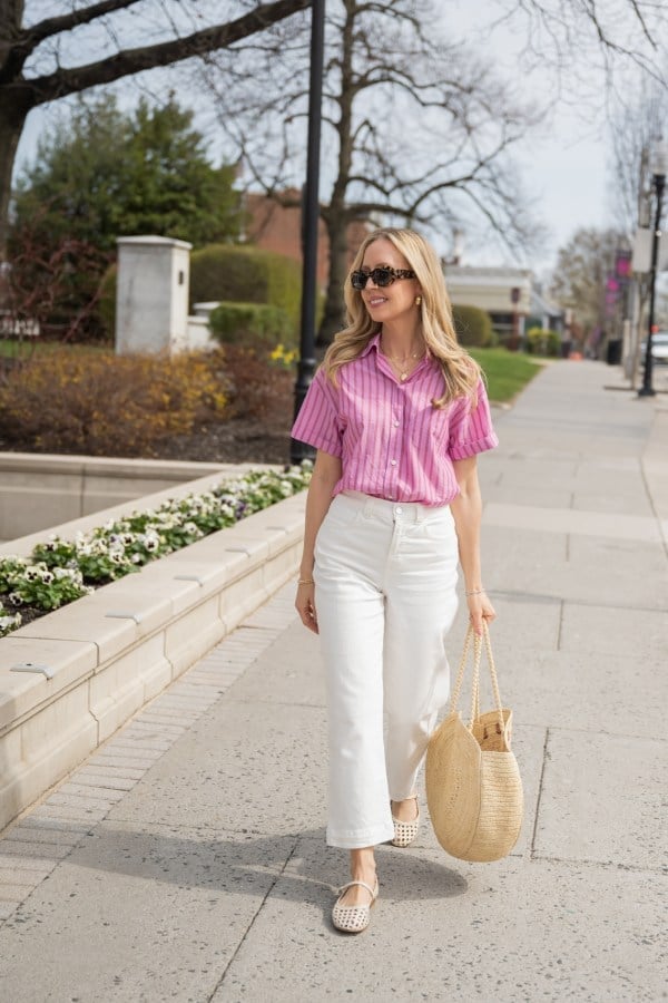 Pink Striped Button Down With Cropped Trousers Pink Striped Button Down With Cropped Trousers — Button Down Outfits