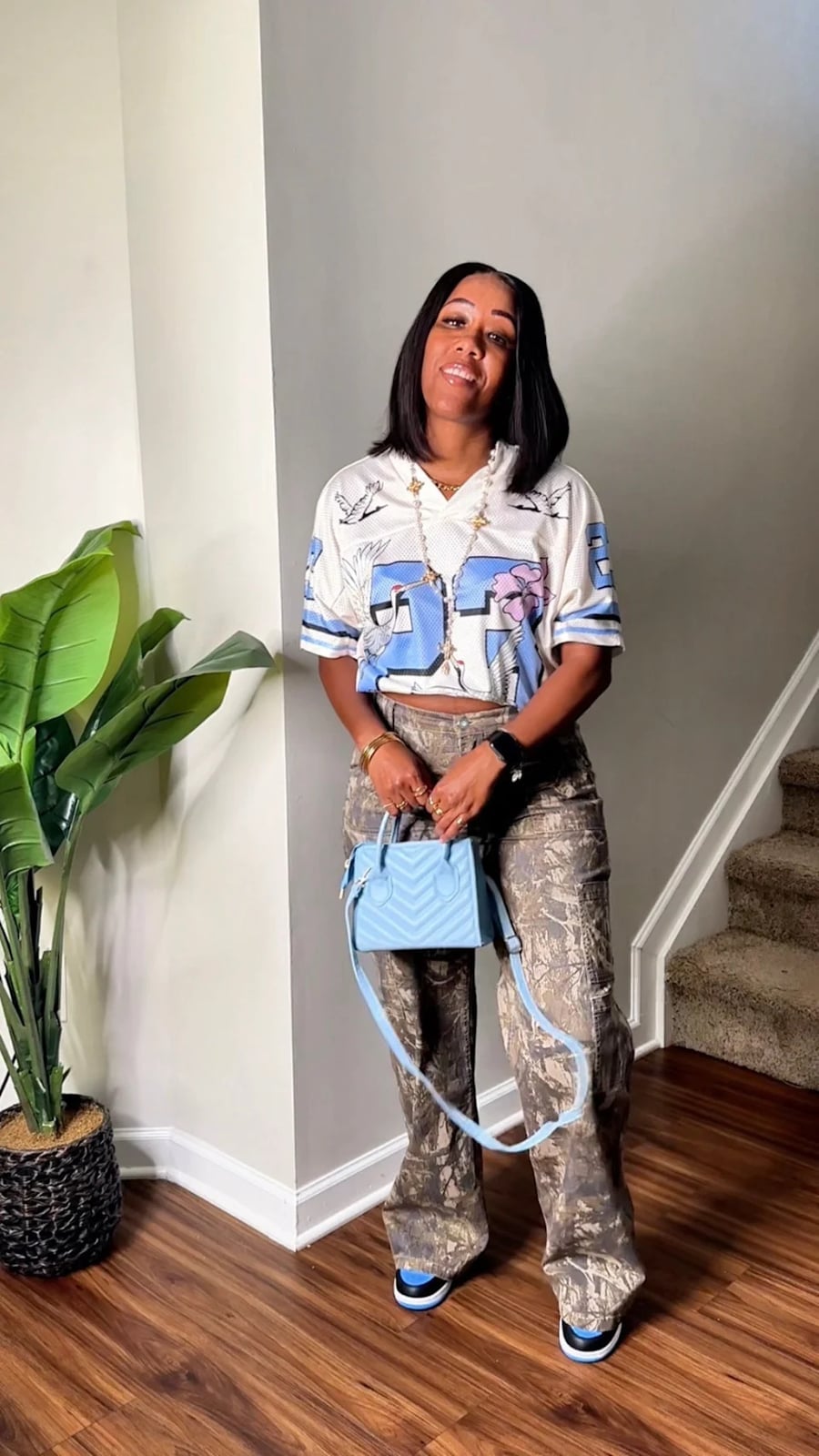 Graphic Jersey Top and Blue Bag Elevate Brown Camo Pants Graphic Jersey Top and Blue Bag Elevate Brown Camo Pants — Camo Outfits