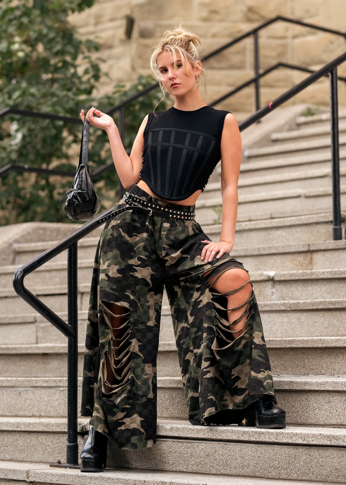 Distressed Camo Pants and Corset Top Create Edgy Style Distressed Camo Pants and Corset Top Create Edgy Style — Camo Outfits