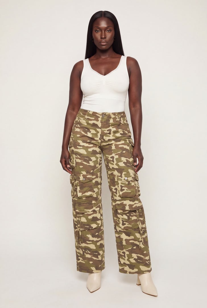 Ruched Tank and Ankle Boots Complement High-Waisted Camo Pants Ruched Tank and Ankle Boots Complement High-Waisted Camo Pants — Camo Outfits
