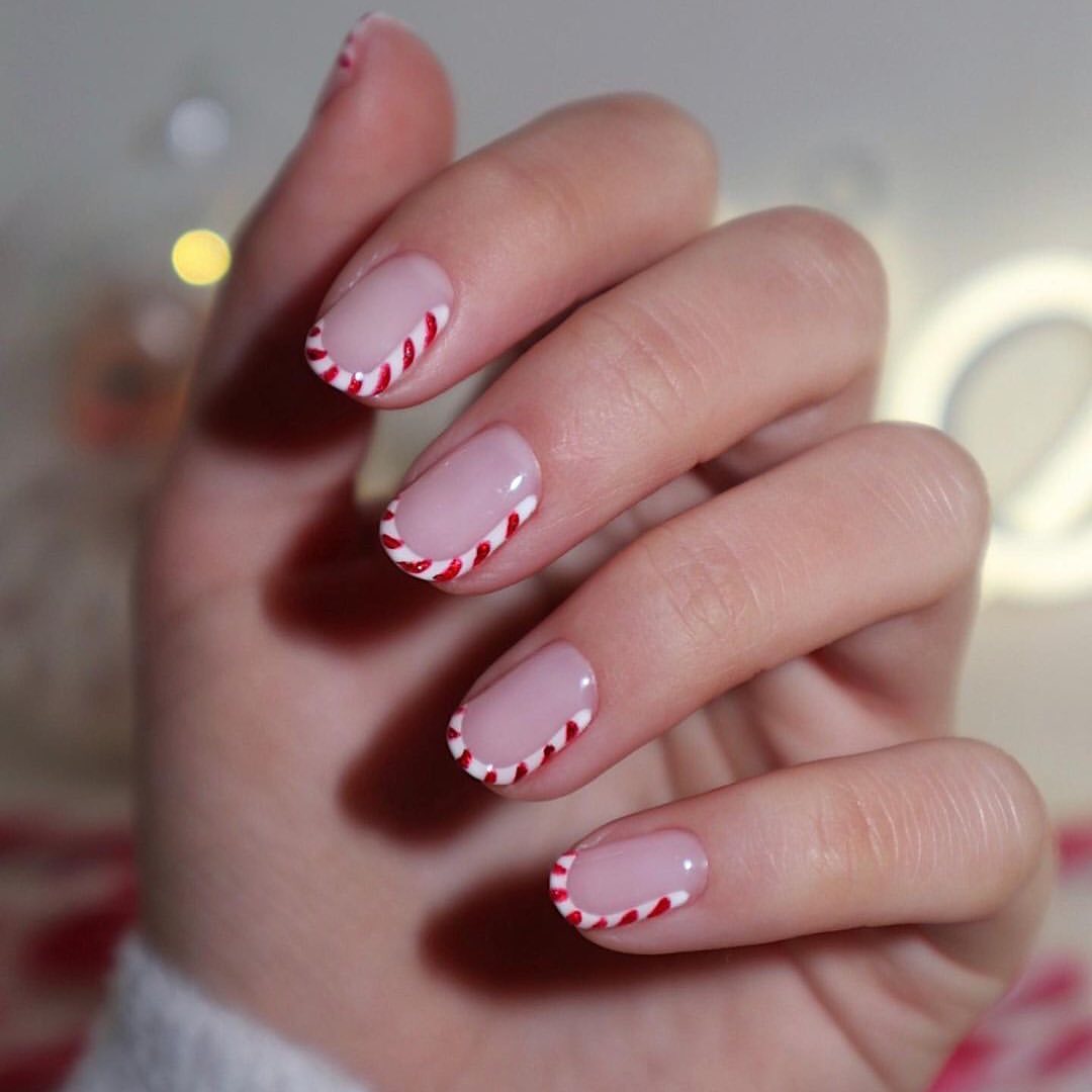 Candy Cane French Tip Oval Nails