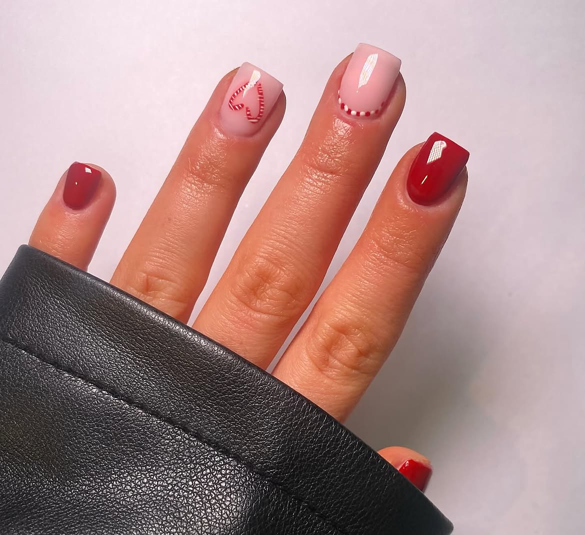 Candy Cane Heart & Stripe French Tips