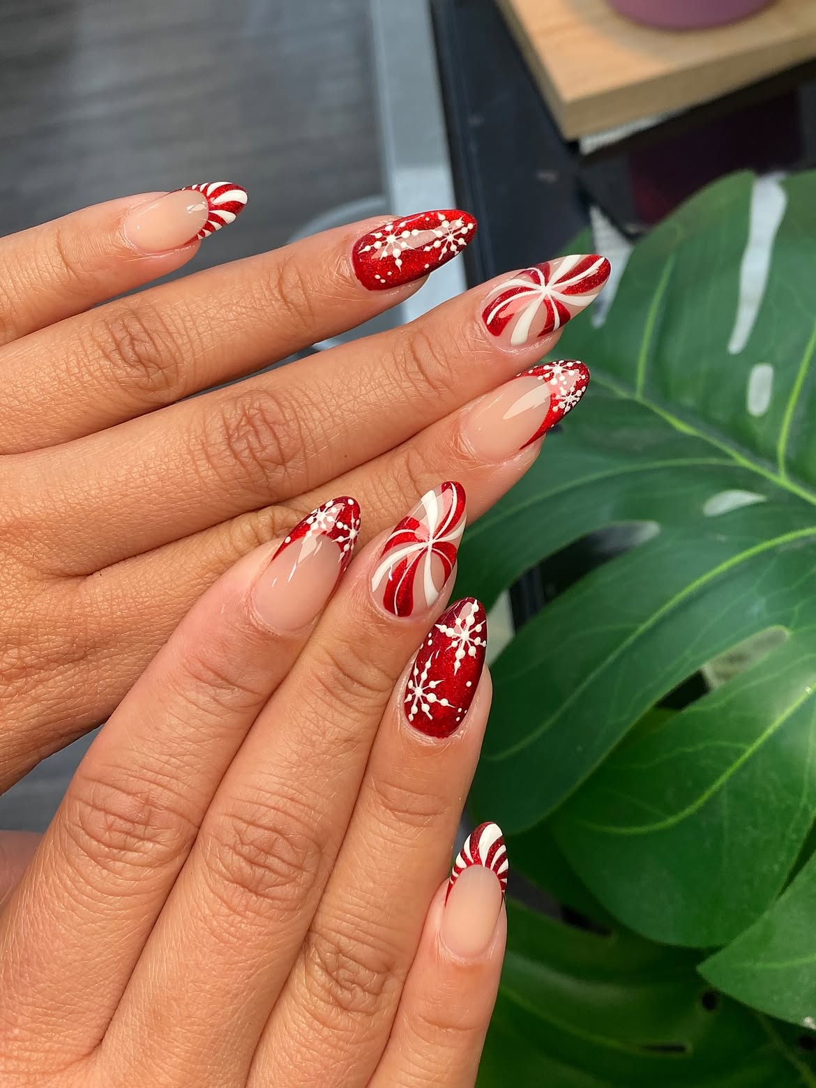 Candy Cane Snowflake French Tips
