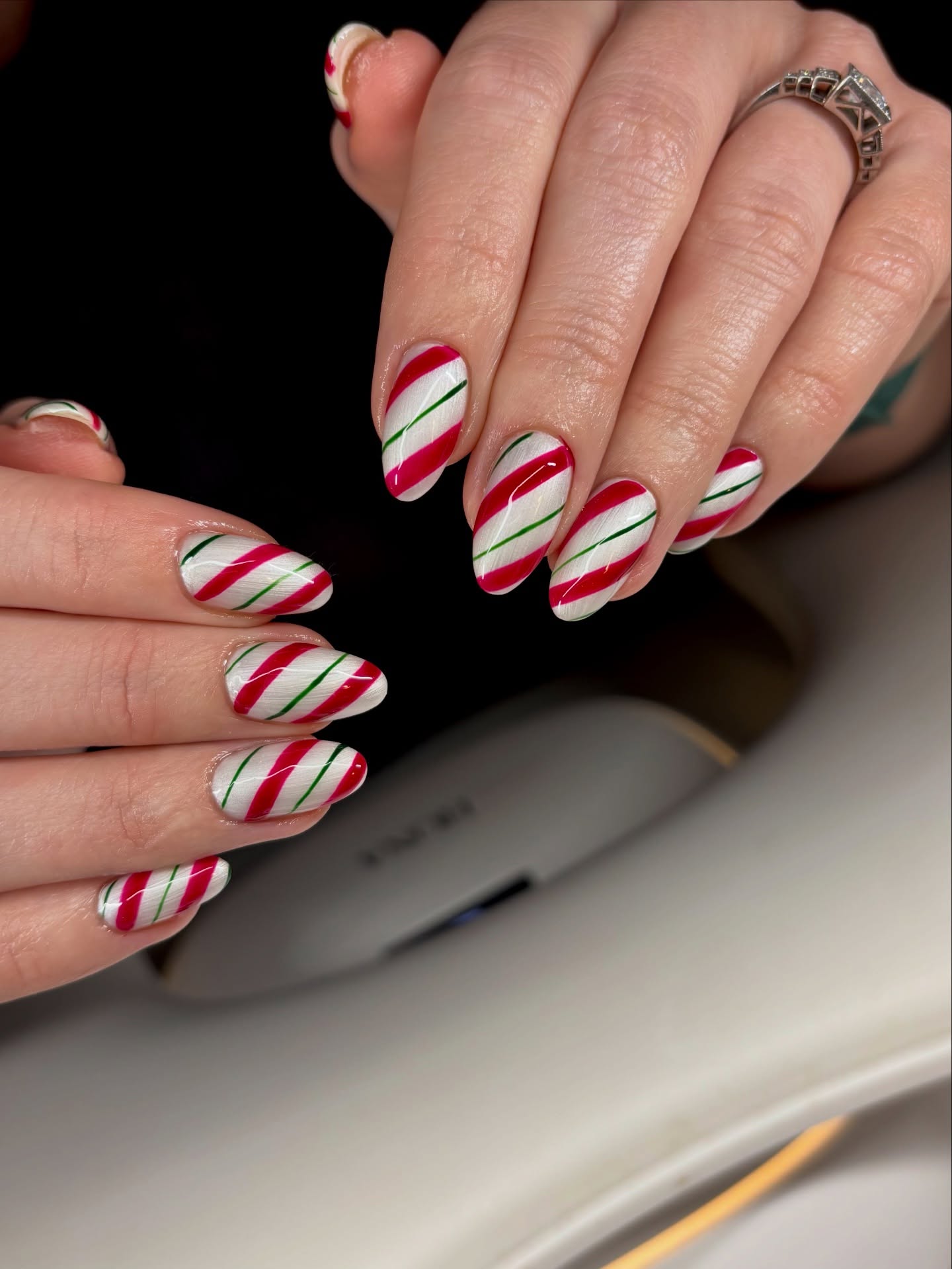 Candy Cane Stripe Almond Nails
