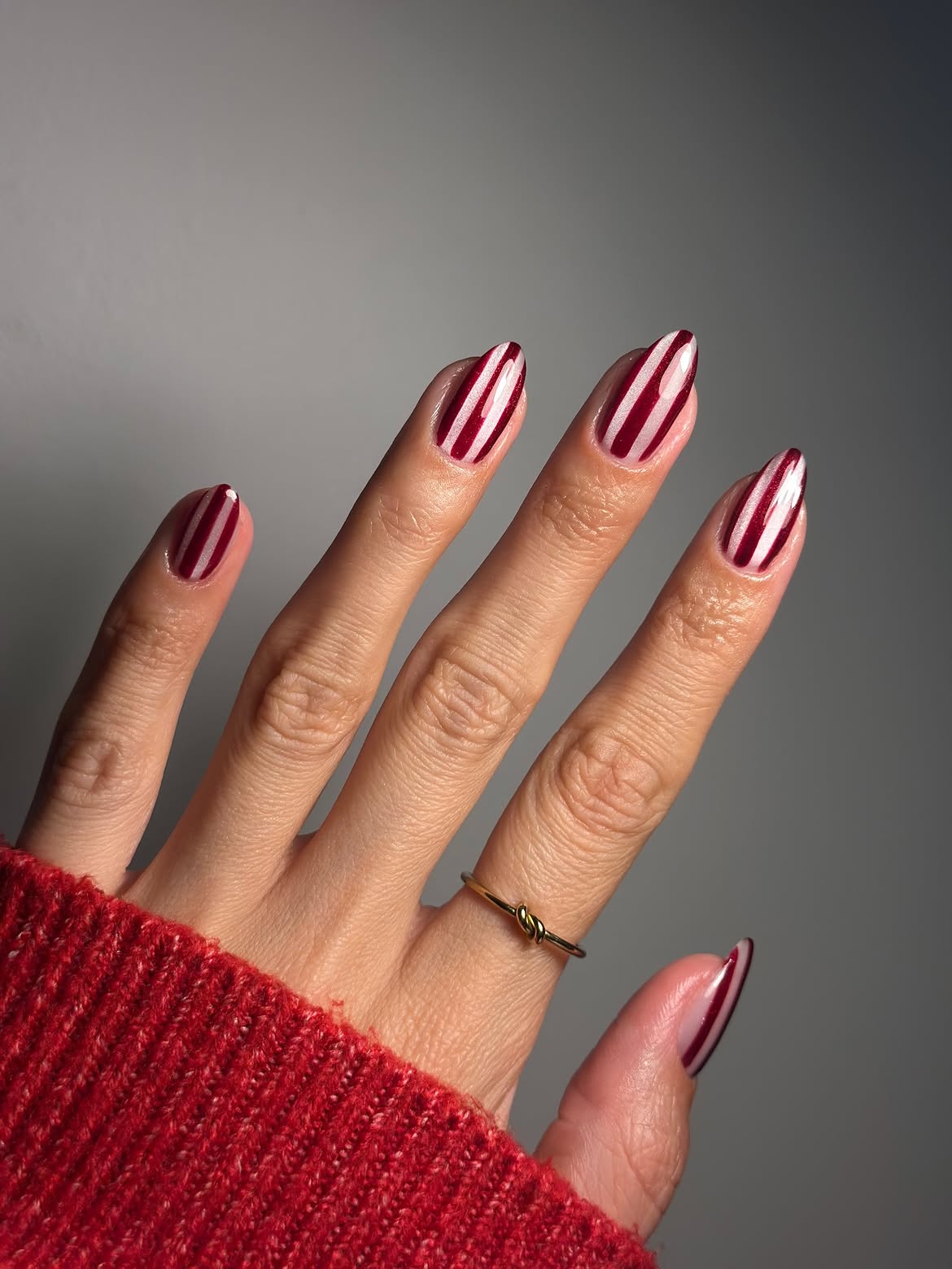 Candy Cane Striped Almond Nails