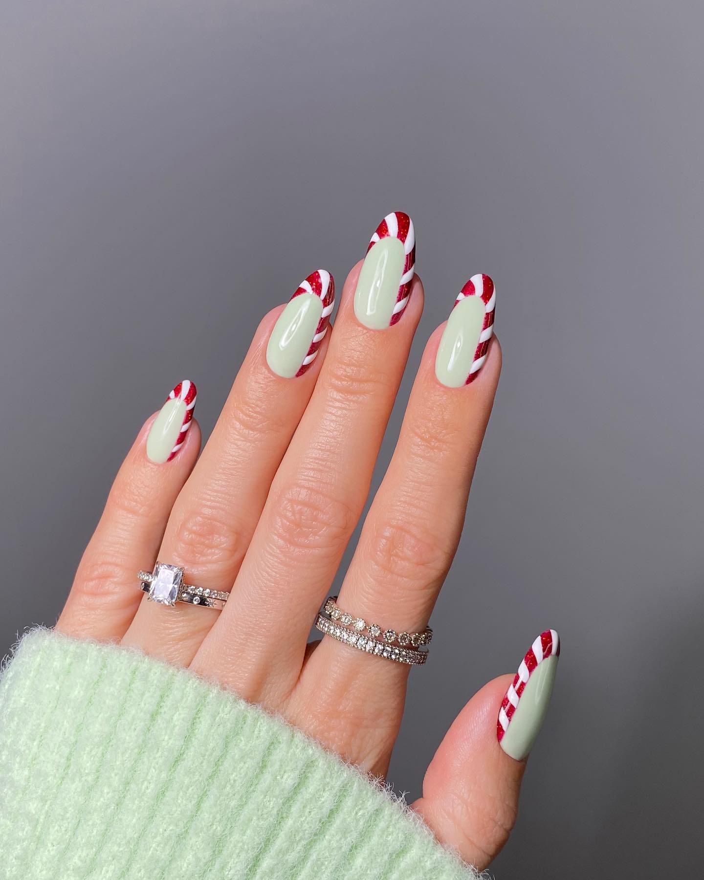 Candy Cane Swirl French Tip Christmas Nails
